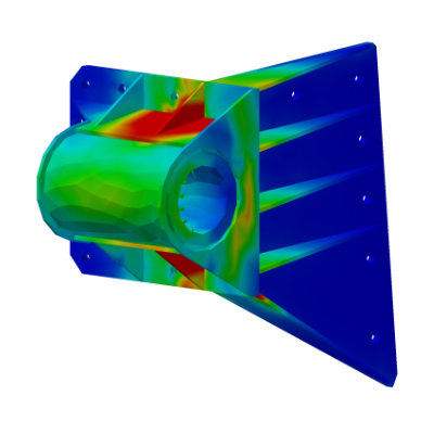 Finite element analysis (FEA) simulation showing stress distribution on a component